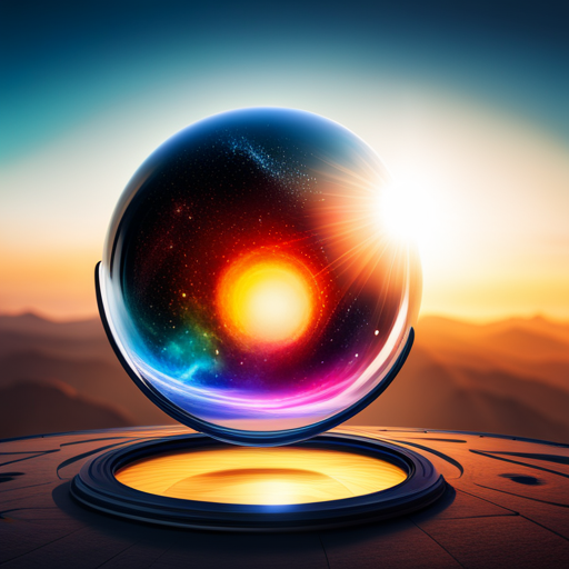 An image showcasing a mystical crystal ball surrounded by swirling cosmic energy