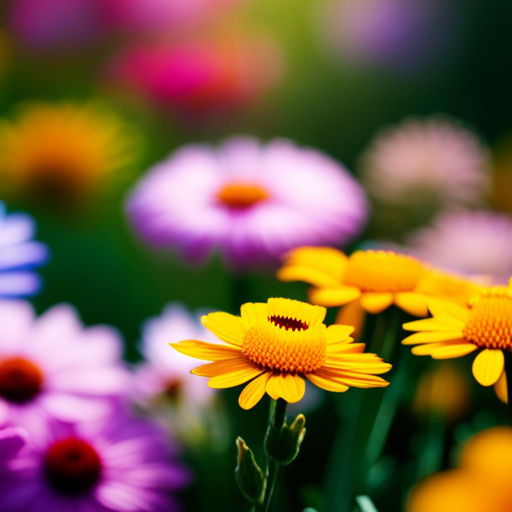 An image showcasing a serene garden with 28 vibrant flowers blooming, each representing a unique aspect of self-reflection and personal growth