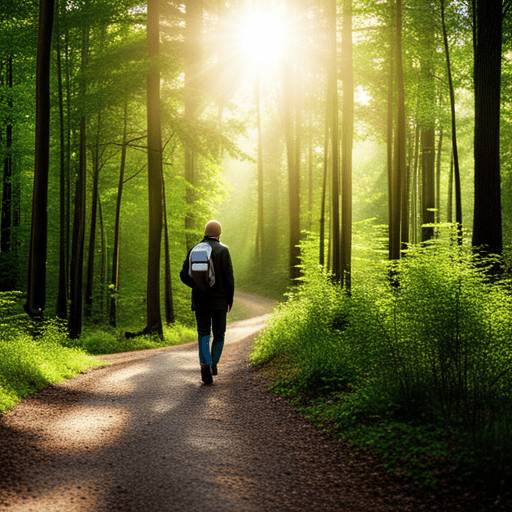 An image showcasing a serene forest path, dappled with sunlight