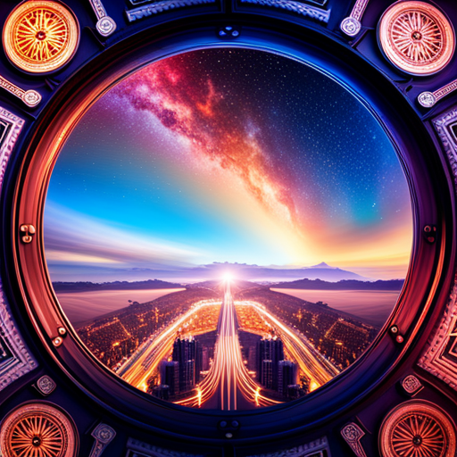 An image featuring a mesmerizing celestial background with an intricate clock face at its center, adorned with zodiac symbols and surrounded by vibrant numerical patterns, encapsulating the essence of numerology through birth date