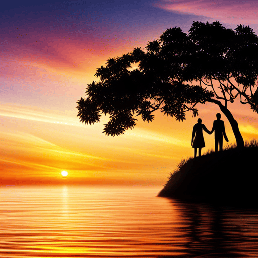 An image showcasing a serene beach sunset, casting warm hues across the sky