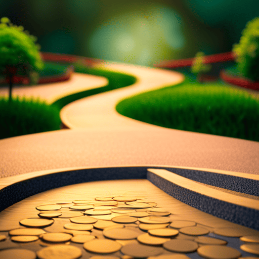 An image of a winding path with two distinct lanes, one paved with golden coins and the other with silver coins
