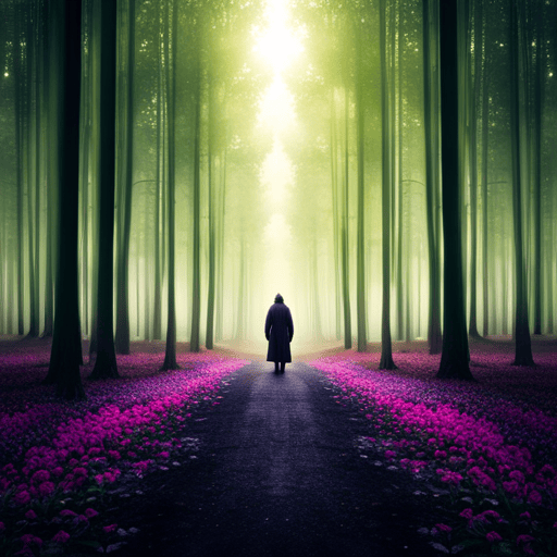 An image of a mystical forest bathed in moonlight, where a lone figure stands at the intersection of three paths, each adorned with vibrant flowers and illuminated by ethereal glows, symbolizing the enigmatic power of numerology number 35
