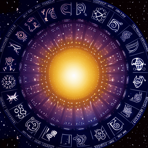 An image showcasing a mystical night sky filled with shimmering constellations, where the zodiac signs align with celestial bodies