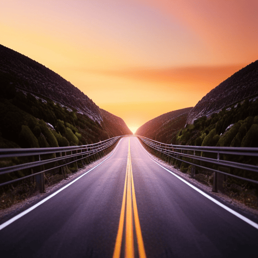 An image showcasing a winding road leading towards a radiant sunrise, with a solitary figure standing at the end, representing the transformative journey and limitless possibilities of Life Path Number 9
