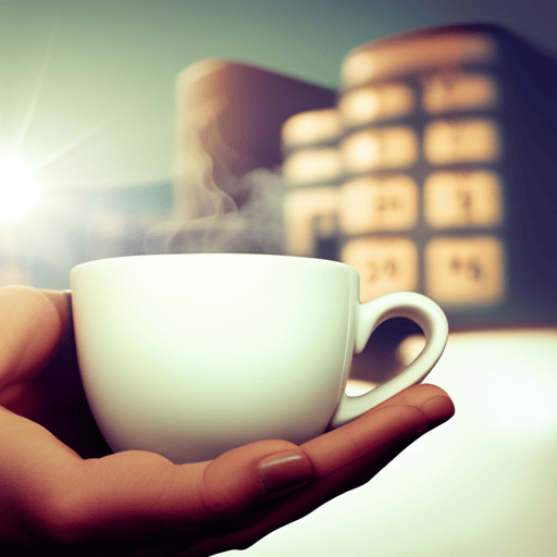 An image showcasing a person's hands holding a cup of coffee, with steam rising to form intricate numerical patterns