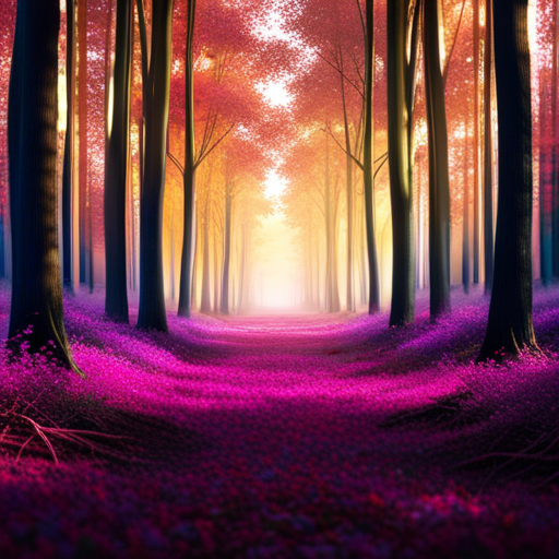 An image depicting a mystical forest with 25 vibrant, blooming trees intertwined with ancient symbols, revealing the deep spiritual significance of numerology number 25