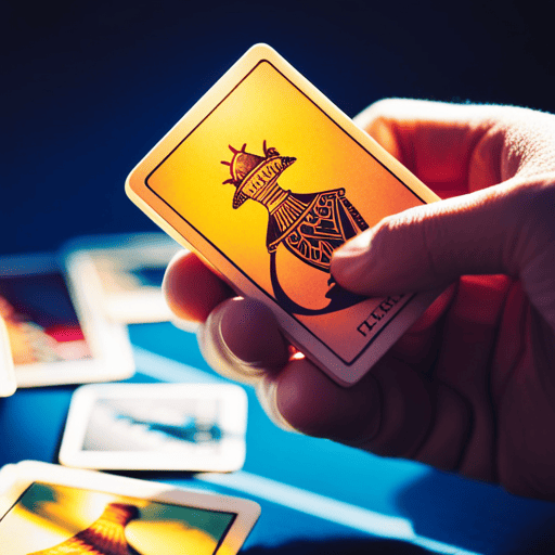 An image showcasing a person's hands holding a stack of tarot cards, with sunlight streaming through a nearby window, casting a vibrant spectrum of colors onto the cards