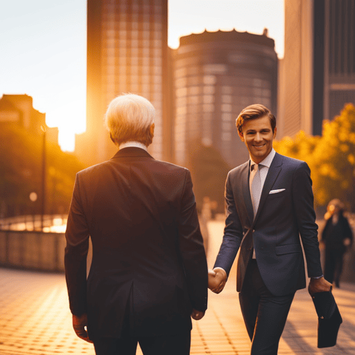 An image capturing two individuals, one representing Life Path 5 and the other 8, engaged in a firm handshake, symbolizing trust and security