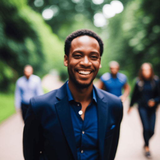 An image showcasing a confident and ambitious individual (Life Path 1) engaging in a lively conversation with a spontaneous and adventurous soul (Life Path 5), symbolizing their harmonious connection and shared enthusiasm for personal growth and exciting experiences