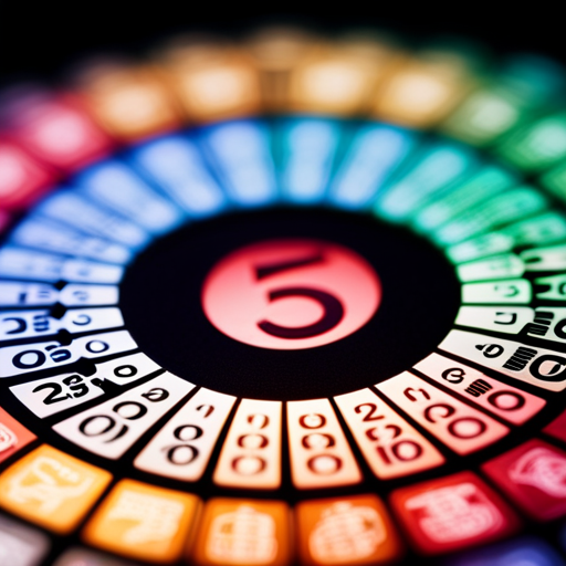 An image showcasing a vibrant, circular Numerology Compatibility Chart, with intersecting lines connecting birthdates, while color-coded numbers symbolize various traits and their compatibility levels, visually representing the intricacies of numerological analysis