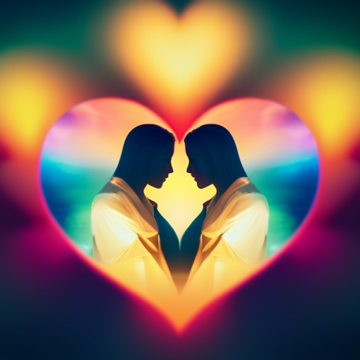 An image featuring two interconnected hearts symbolizing deep emotional connections, surrounded by a vibrant aura of compassion and understanding