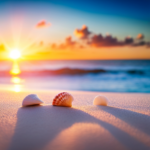 An image depicting a serene beach scene with numbers subtly incorporated into the natural elements - seashells forming a number sequence, waves shaped like numbers, and sun rays casting numerical patterns on the sand