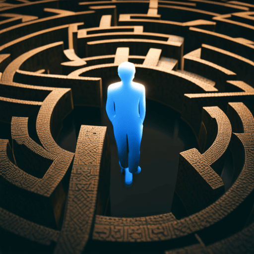 An image of a person standing at the center of a labyrinth made of various numbers, symbolizing the journey of self-discovery