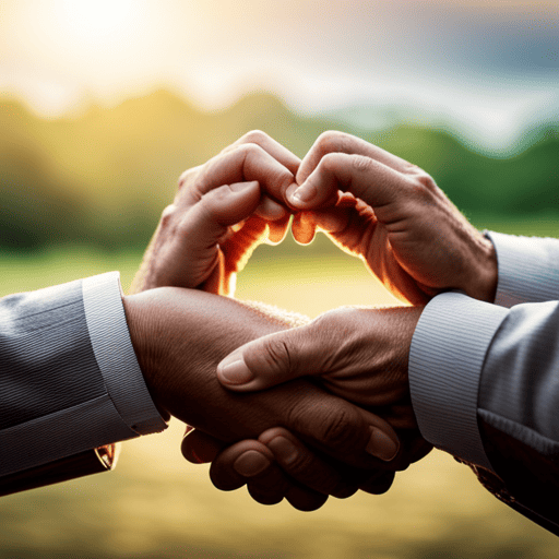 An image displaying a close-up of two intertwined hands, one with a wedding ring and the other without