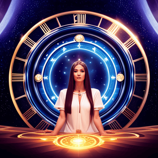 An image showcasing a mystical, celestial background with a prominent golden number wheel at the center