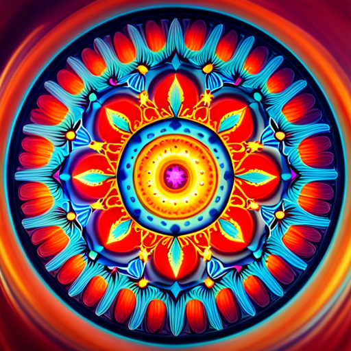 An image that depicts a luminous, intricate mandala, pulsating with vibrant hues and adorned with numbers and symbols