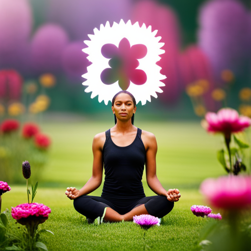 An image showcasing a serene individual meditating in a field of vibrant, blooming flowers, with each flower representing a different numerological element, symbolizing the profound connection between numerology and mental well-being