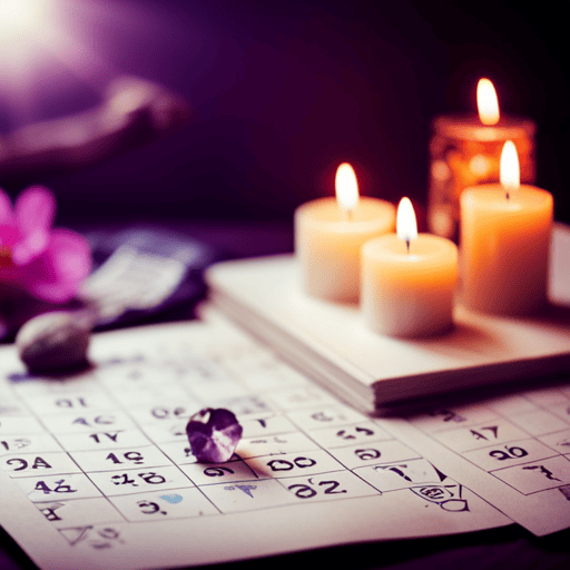An image showcasing a serene wellness space, with soft natural lighting illuminating a harmonious arrangement of numerology-infused objects like crystals, tarot cards, and a personalized birth chart, seamlessly integrated into the ambiance