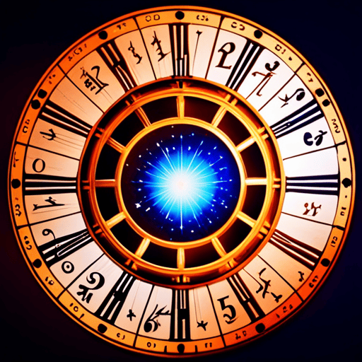 An image featuring a mystical, celestial backdrop with a numerology wheel at the center, adorned with vibrant colors, intricate symbols, and arrows pointing towards each number, inviting readers to explore the hidden meanings of life path numbers