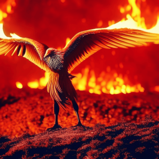 An image showcasing a majestic phoenix rising from the flames, symbolizing the unlocking of hidden potential