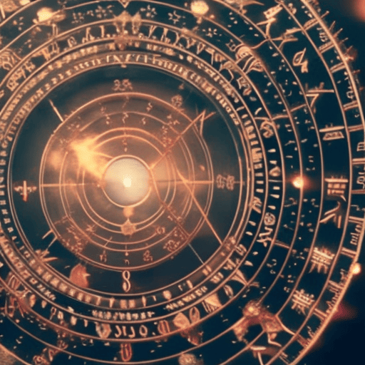 An image that showcases a birth chart wheel with intricate lines and symbols, beautifully illustrating the unique positions of planets, houses, and zodiac signs