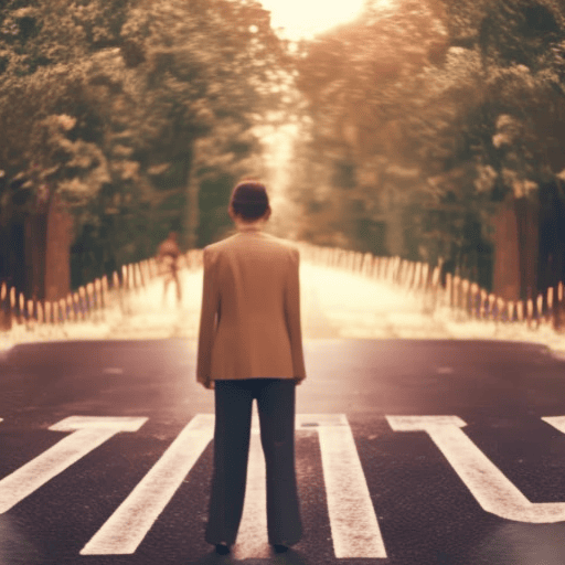 An image showcasing a person standing at a crossroad, surrounded by diverse paths representing different options