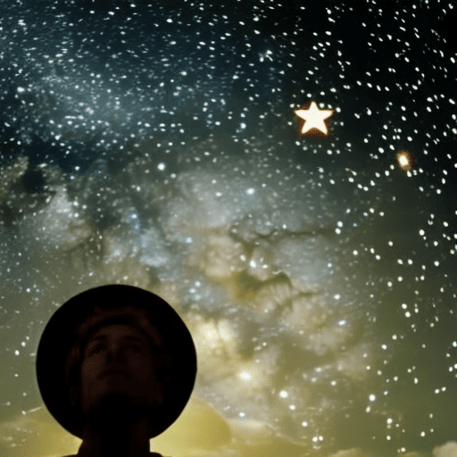 An image depicting a person gazing at a starry night sky, surrounded by symbols of their zodiac sign