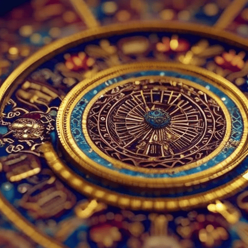 An image showcasing a grand Roman mosaic depicting the twelve zodiac signs, intricately crafted with vibrant, opulent colors, capturing the essence of the Roman adaptations of the celestial symbols