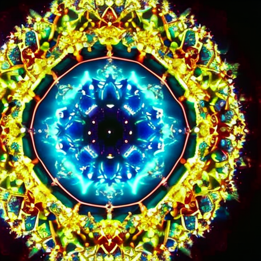 An image showcasing a vibrant crystal mandala, radiating intricate patterns and colors, resonating with cosmic energy
