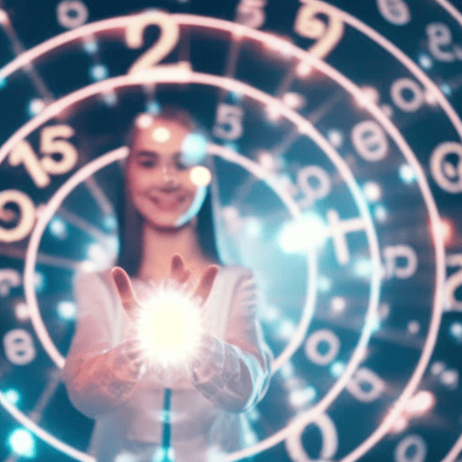 An image showcasing a person holding a crystal, surrounded by vibrant numbers representing different aspects of numerology