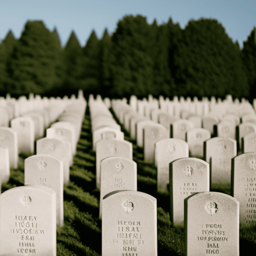 An image depicting a somber cemetery with rows of identical gravestones stretching into the distant horizon, each stone representing the numerical toll of a historical event, revealing the profound impact of casualties on shaping our history