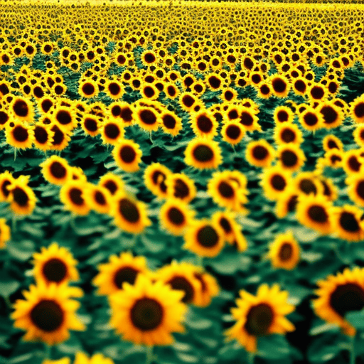 An image showcasing a vibrant, symmetrical sunflower field, with each flower's petals representing a different number