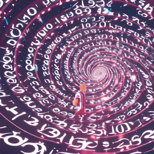 An image depicting a person surrounded by a vibrant, swirling vortex of numbers, each representing a personal year