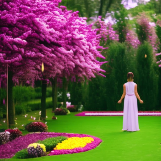 An image of a serene garden with blooming flowers, surrounded by a vibrant aura