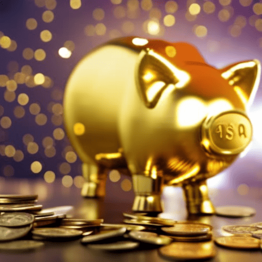 An image featuring a vibrant, golden piggy bank overflowing with coins and dollar bills