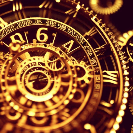 An image showcasing a mystical clock with twelve intricately designed gears, each representing a different zodiac sign