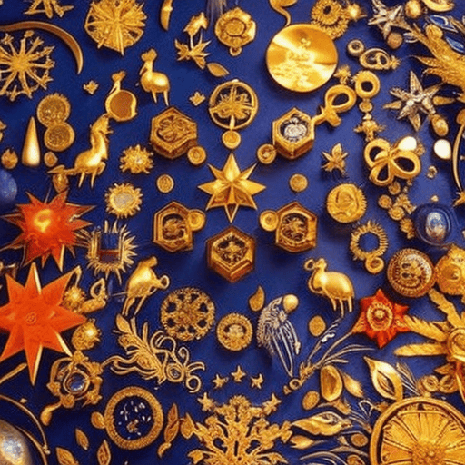An image that showcases the twelve zodiac signs and their corresponding animals, each depicted with vibrant colors and intricate details, blending celestial and earthly elements harmoniously