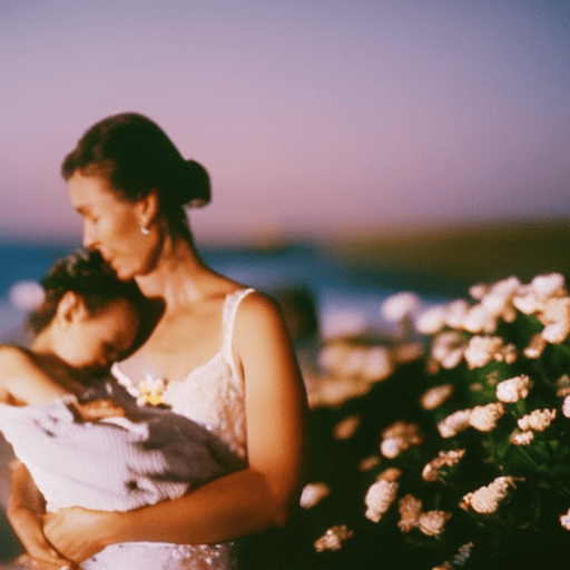 An image showcasing a serene moonlit beach, where a gentle Cancerian crab tenderly tends to a garden of blossoming flowers while cradling their cherished loved ones in their nurturing embrace