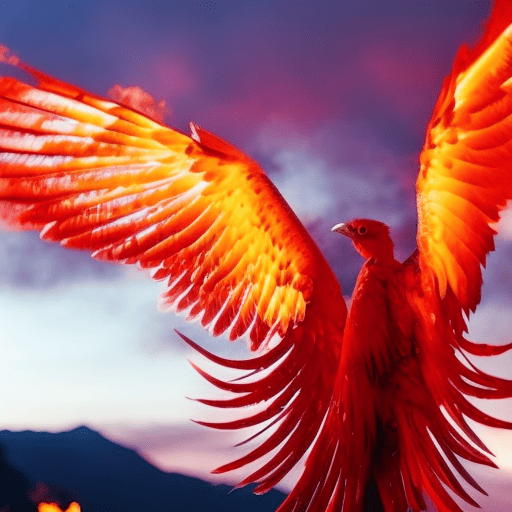 An image showcasing a magnificent Phoenix rising from the ashes, its vibrant crimson feathers ablaze, symbolizing Scorpio's potent ability to embrace transformation and harness their inner power with fiery determination