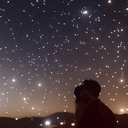 An image showcasing a starlit night sky with twelve unique constellations, each representing a zodiac sign, embracing their respective partners in various passionate and tender love gestures
