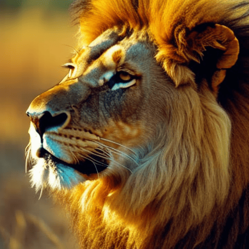 An image showcasing a majestic lion, its golden mane flowing in the wind as it confidently roams the African savannah